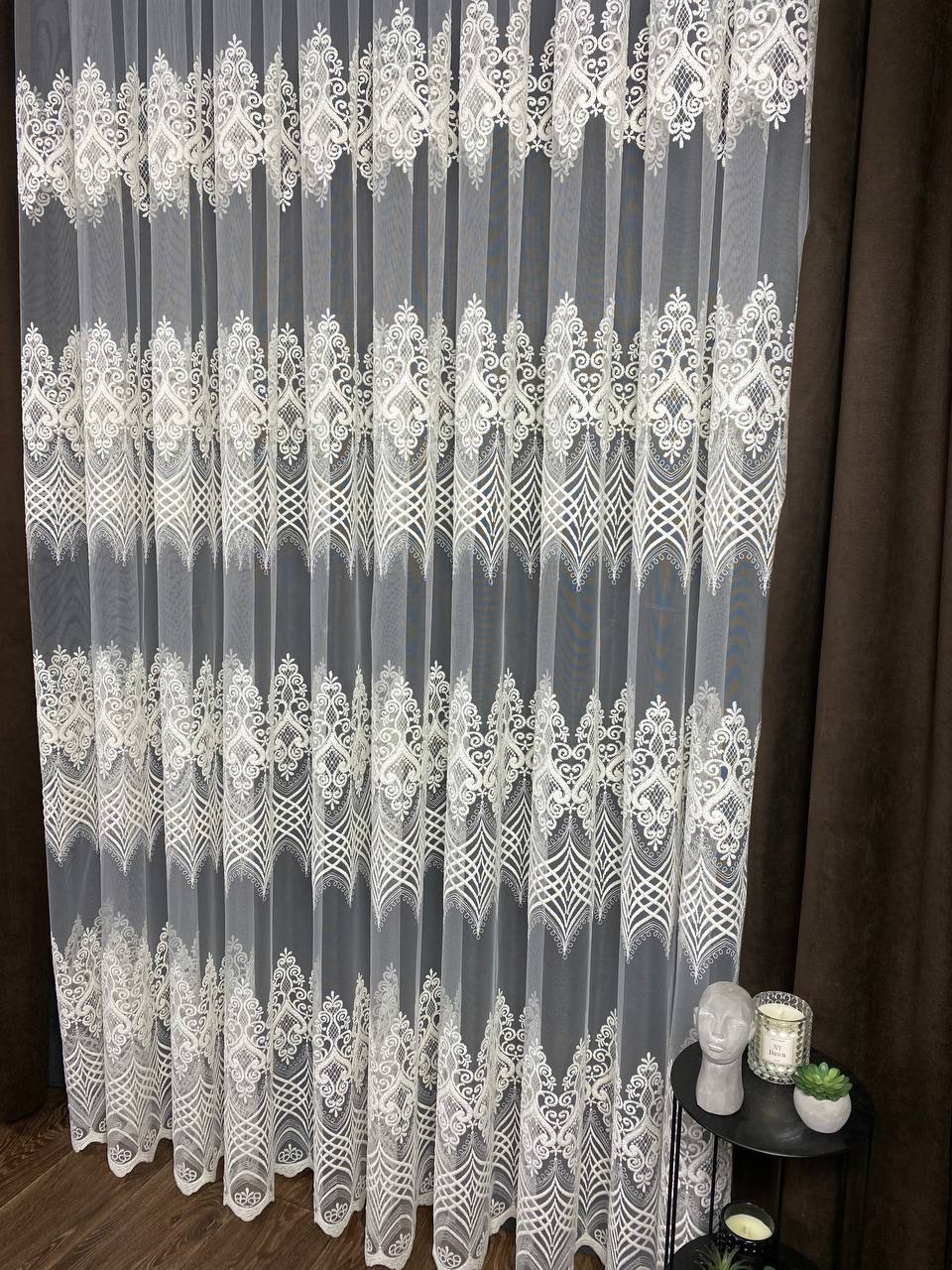 Sheer curtain with beautiful embroidery, milk color