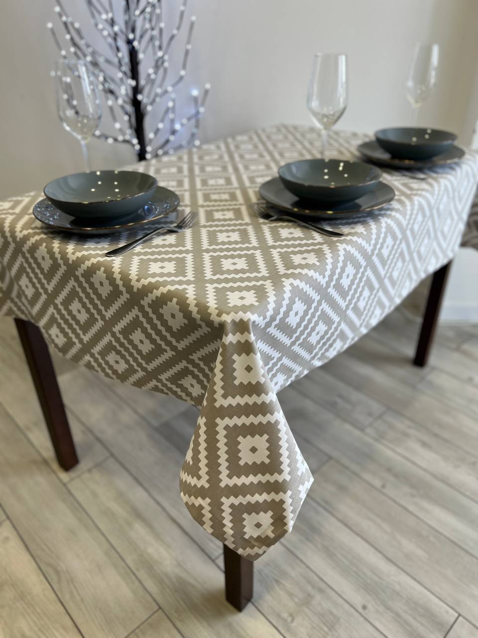 Linen waterproof tablecloth with Teflon, Geometry collection,  luxury quality (custom or standard size)