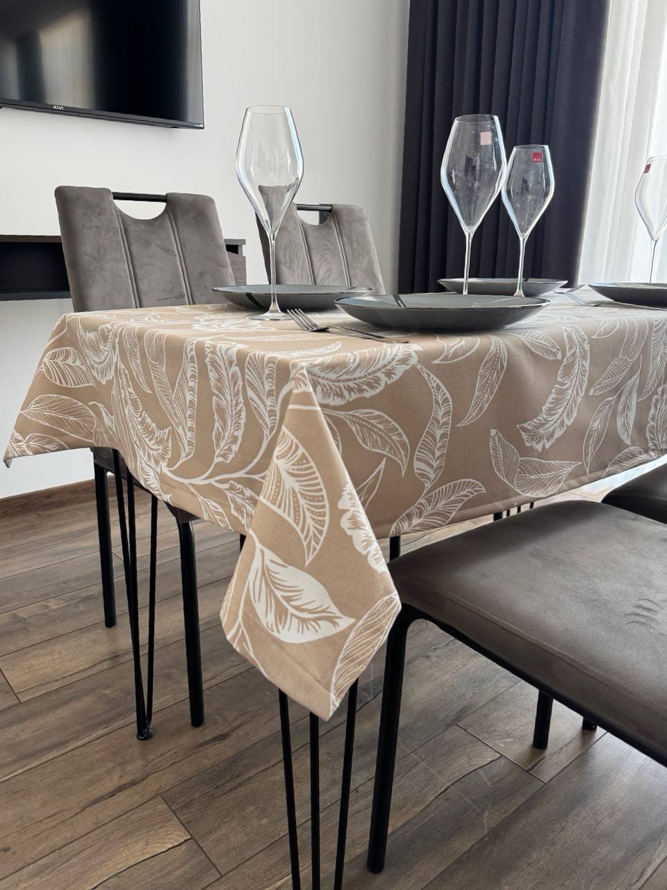 Linen waterproof tablecloth with Teflon, Geometry collection,  luxury quality (custom or standard size)