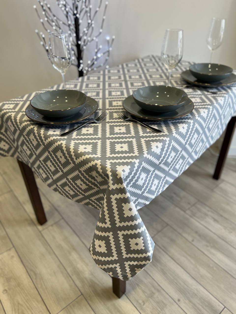 Linen waterproof tablecloth with Teflon, Geometry collection,  luxury quality (custom or standard size)