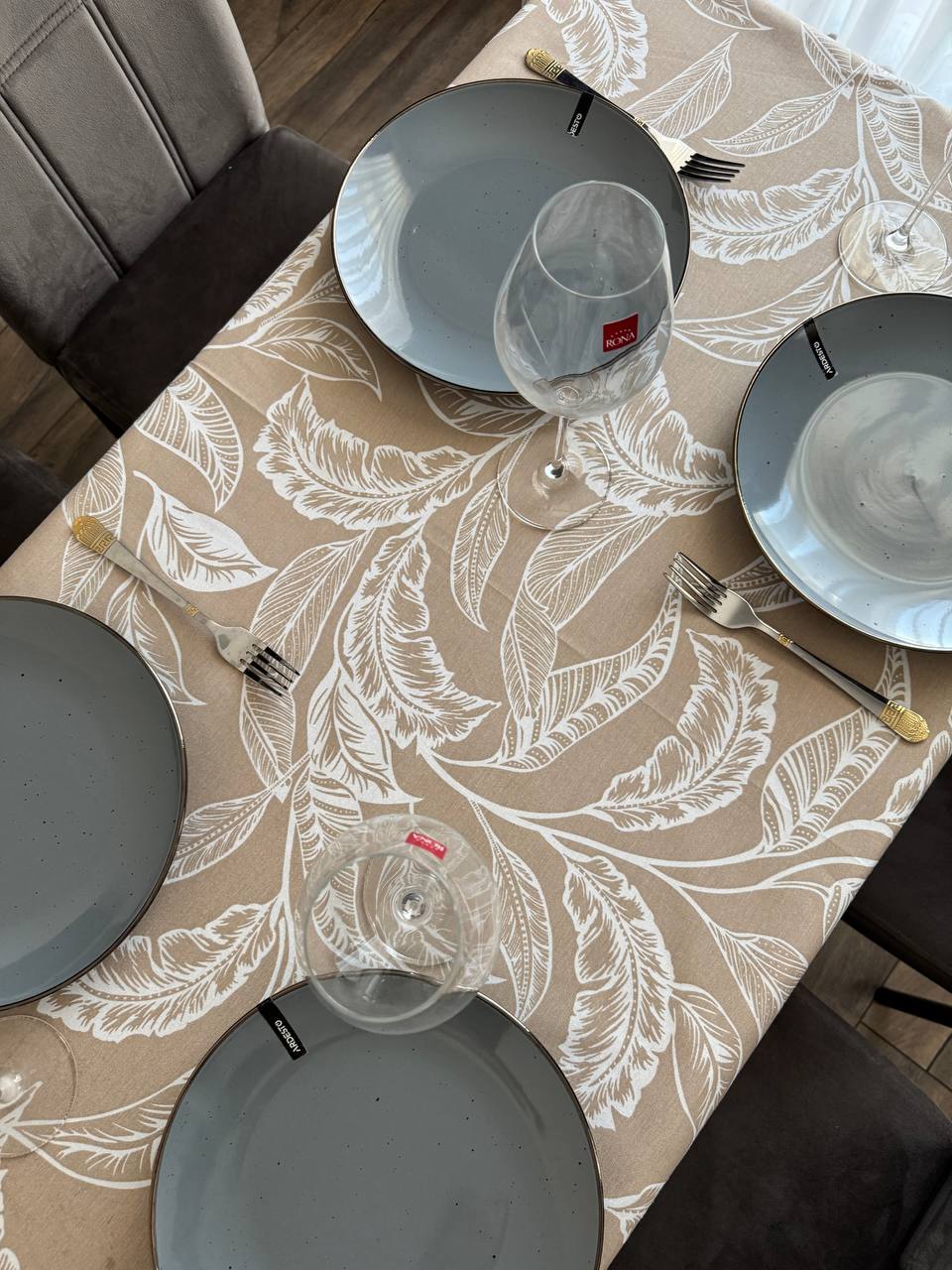 Linen waterproof tablecloth with Teflon, Geometry collection,  luxury quality (custom or standard size)