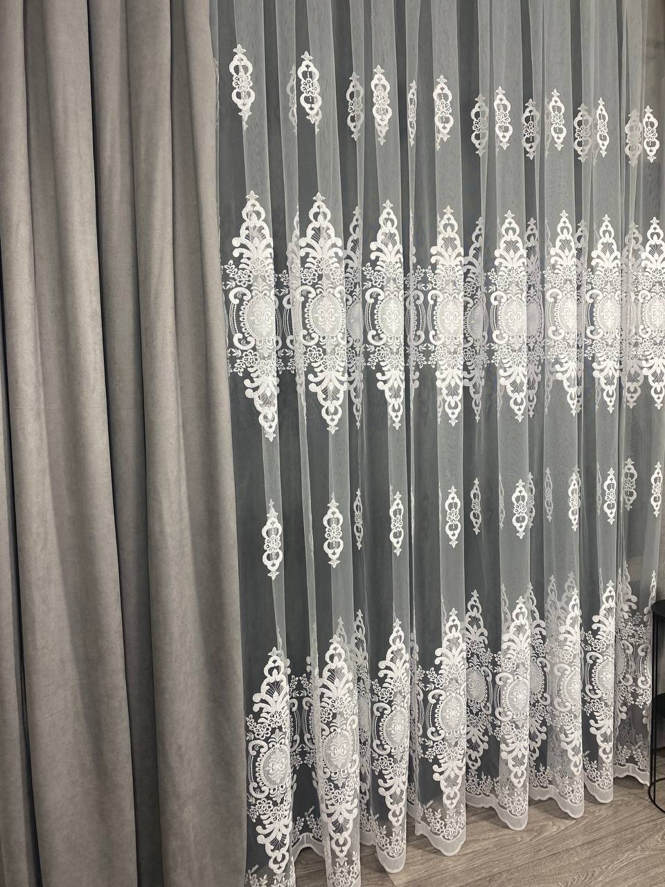 Sheer curtain with beautiful embroidery, white color