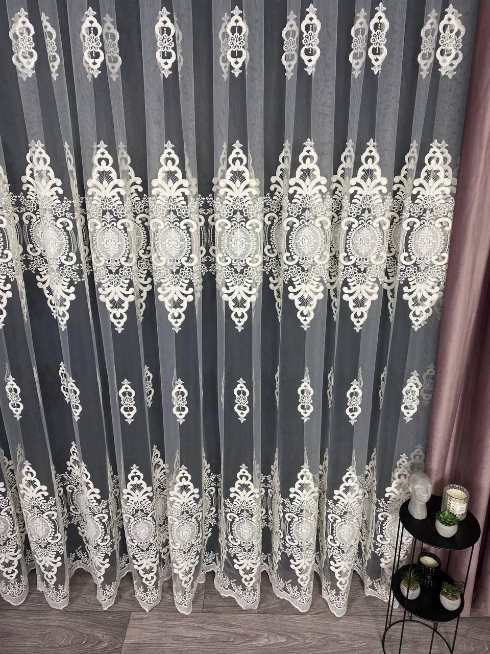 Sheer curtain with beautiful embroidery, milk color