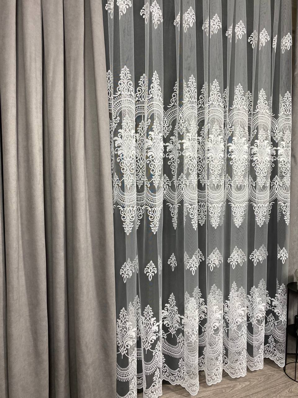 Sheer curtain with beautiful embroidery, white color