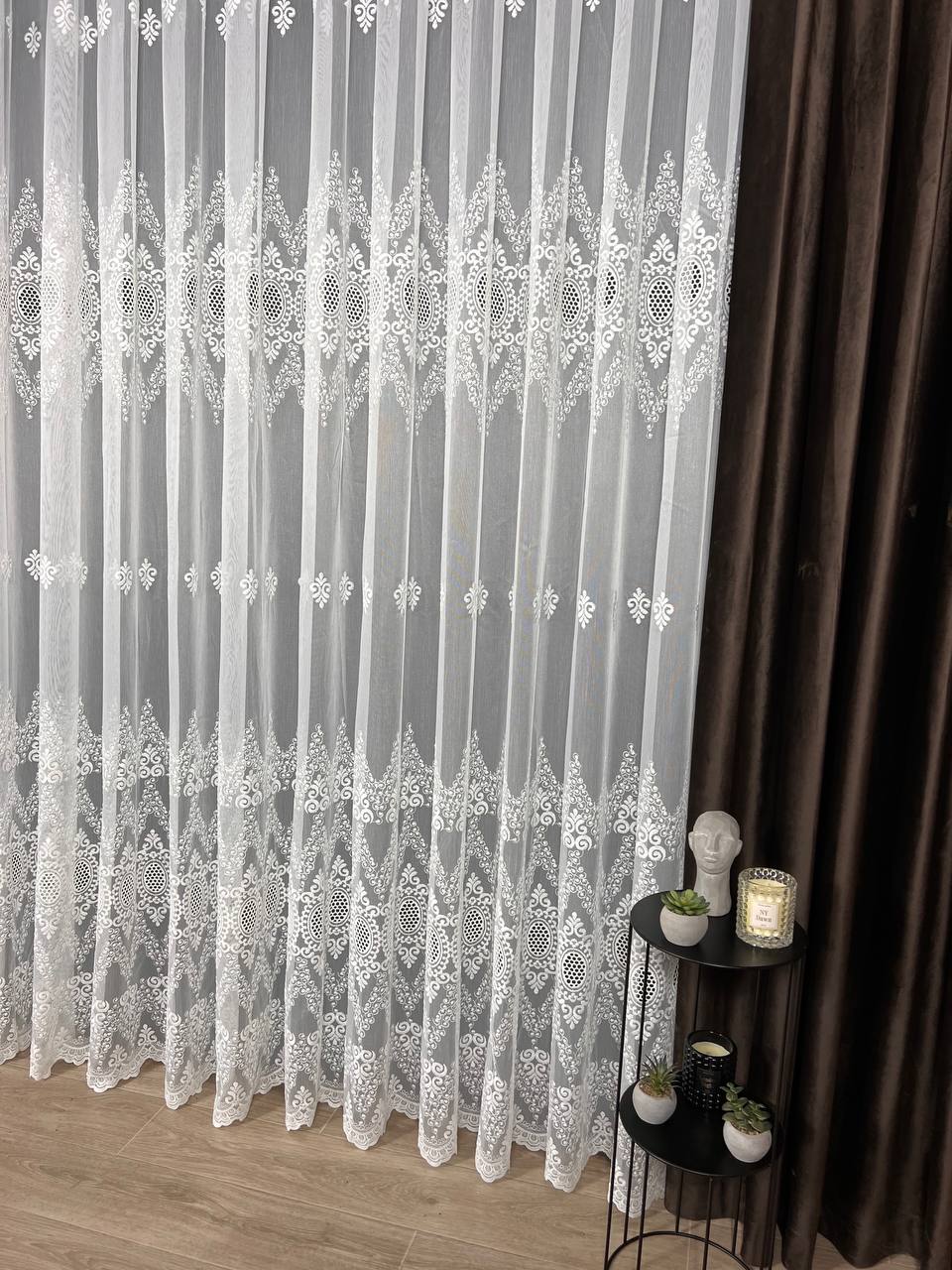 Sheer curtain with beautiful embroidery, milk color