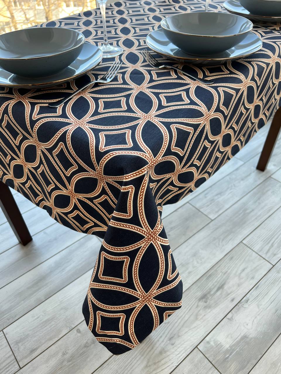Linen waterproof tablecloth with Teflon, Geometry collection,  luxury quality (custom or standard size)