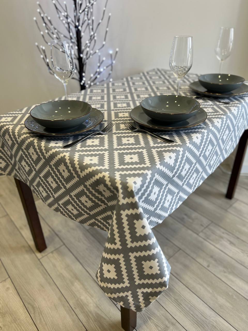 Linen waterproof tablecloth with Teflon, Geometry collection,  luxury quality (custom or standard size)