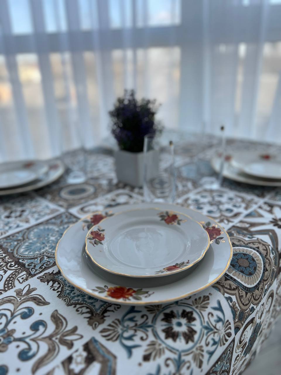 Linen waterproof tablecloth with Teflon, Geometry collection,  luxury quality (custom or standard size)