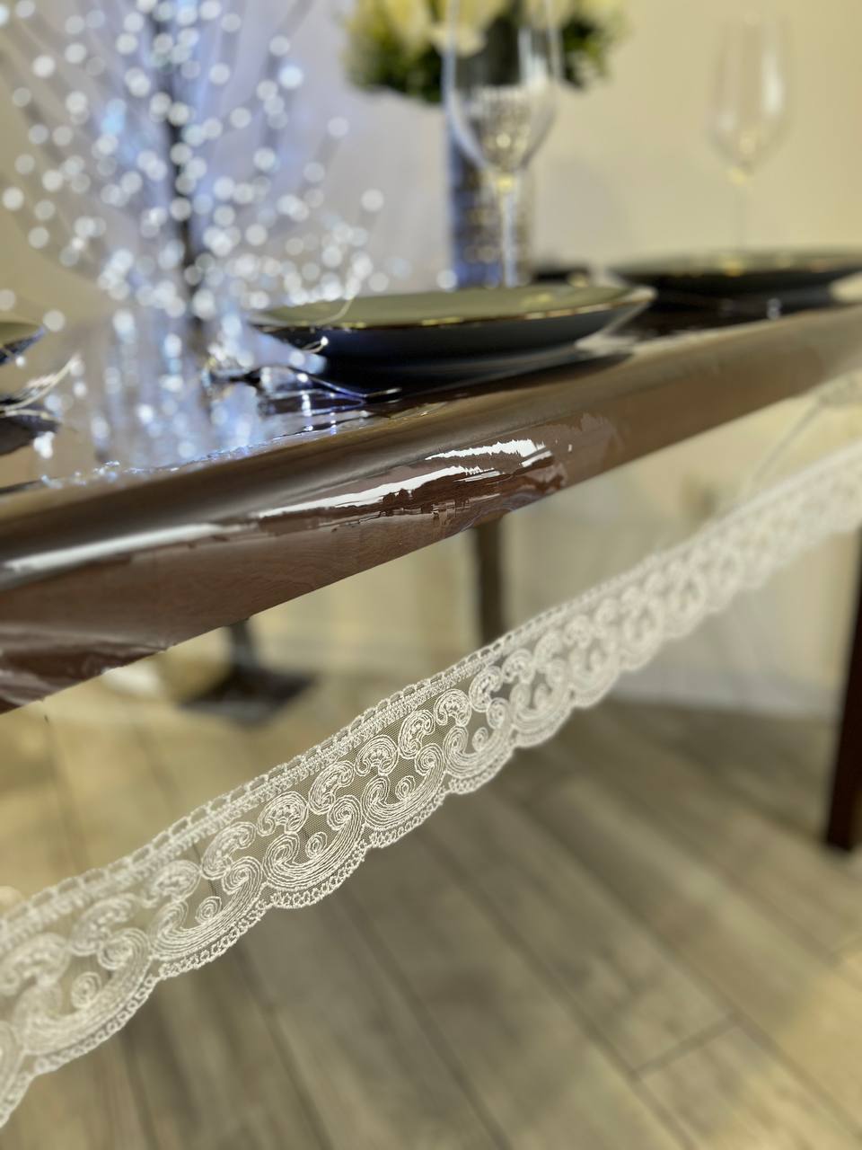 Silicone tablecloth with Rendezvous lace, color: silver (custom size or standard size)