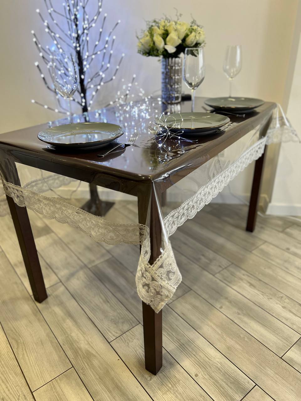 Silicone tablecloth with Rendezvous lace, color: silver (custom size or standard size)