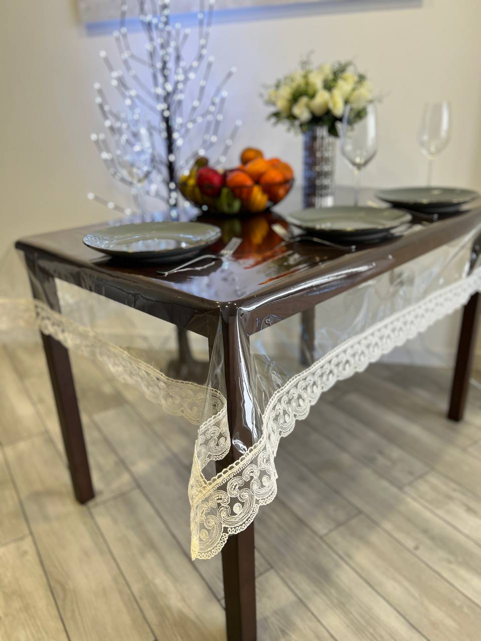 Silicone tablecloth with Rendezvous lace, color: Milk (custom size or standard size)