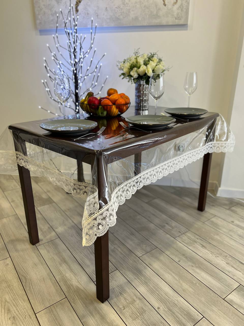 Silicone tablecloth with Rendezvous lace, color: Milk (custom size or standard size)