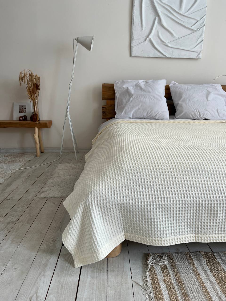 Waffle bedspread, 100% cotton, milk color