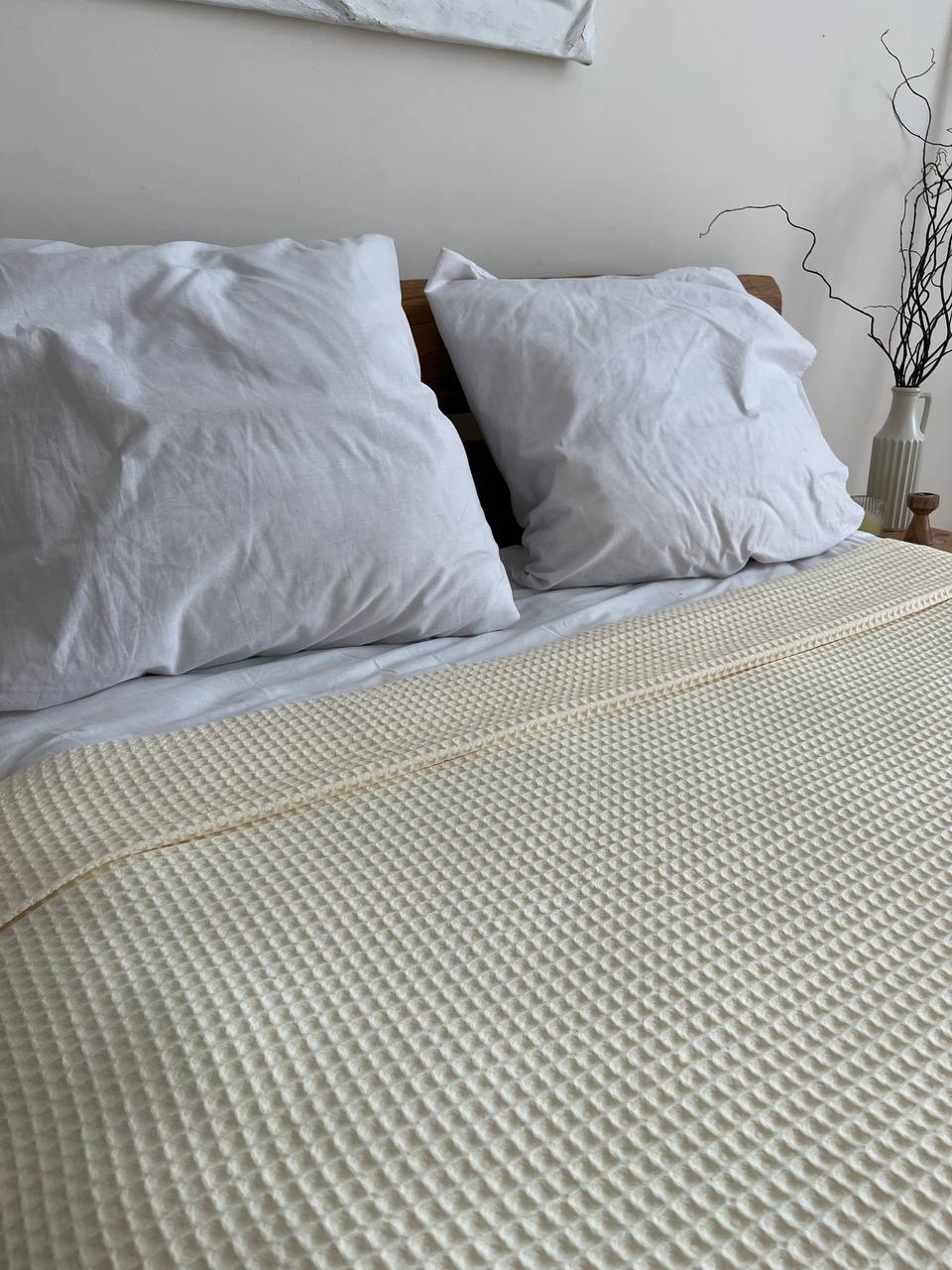 Waffle bedspread, 100% cotton, milk color