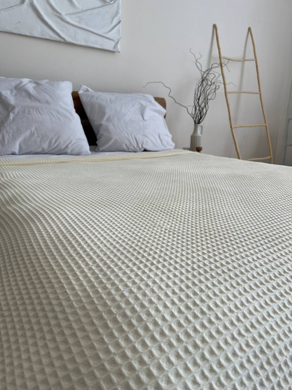 Waffle bedspread, 100% cotton, milk color