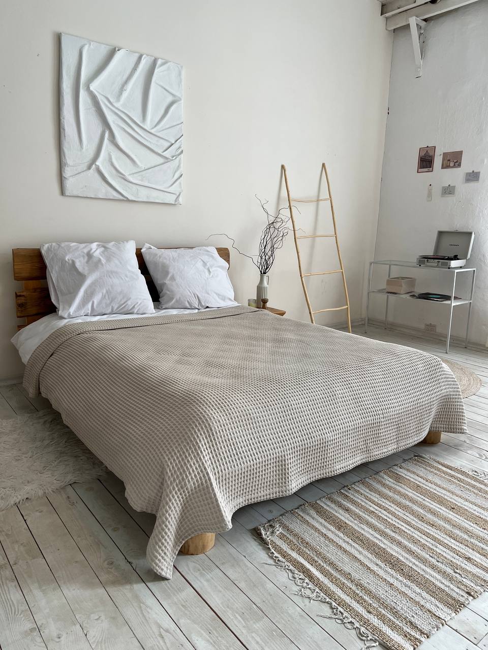 Waffle bedspread, 100% cotton, cappuccino color