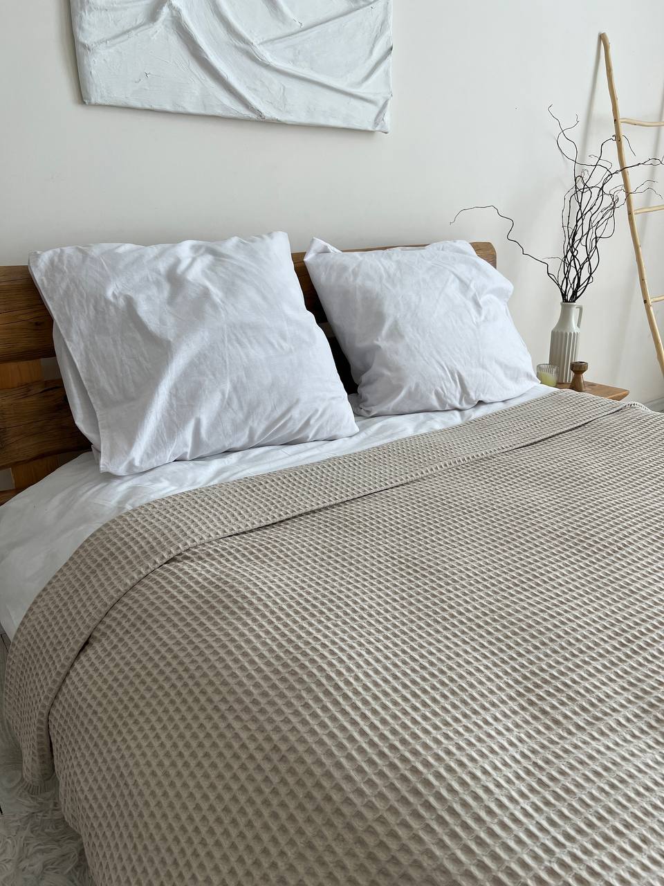 Waffle bedspread, 100% cotton, cappuccino color