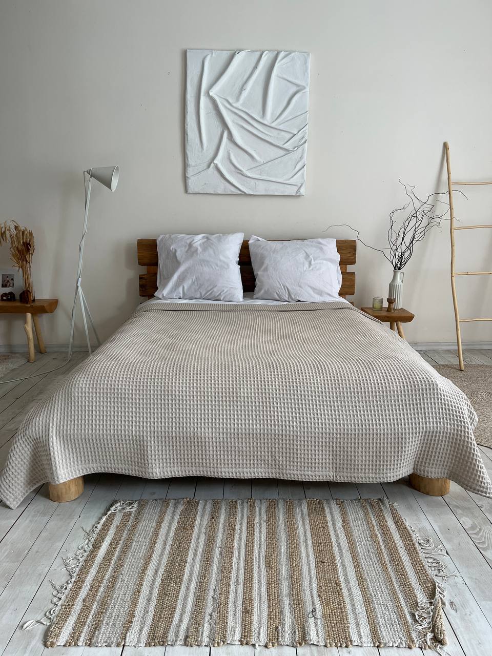 Waffle bedspread, 100% cotton, cappuccino color