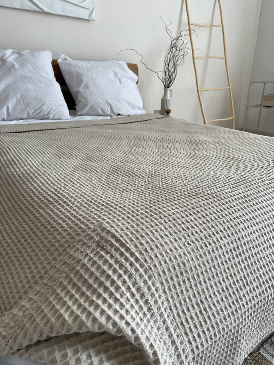 Waffle bedspread, 100% cotton, cappuccino color