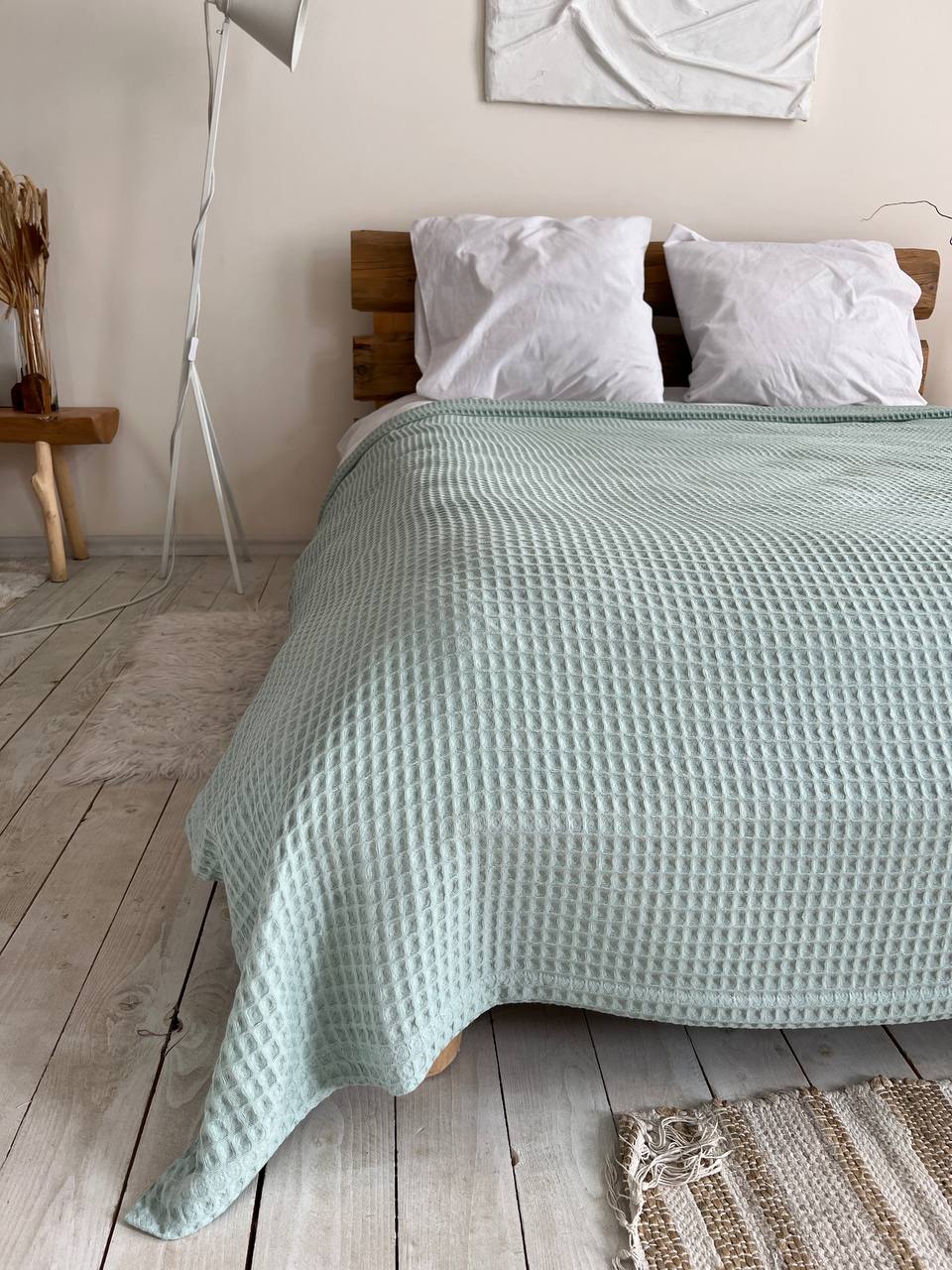 Waffle bedspread, 100% cotton, mint color