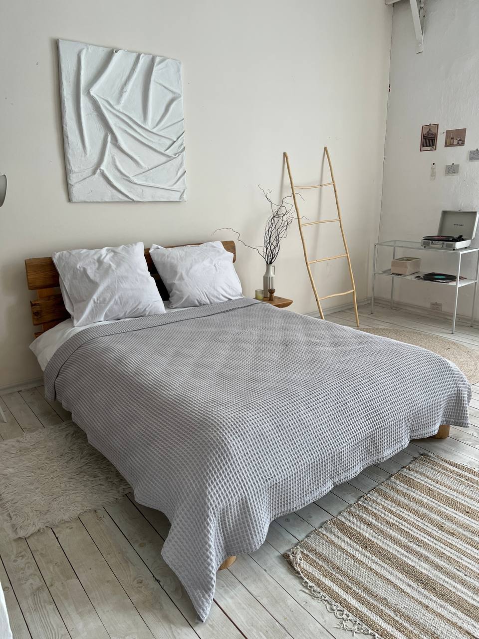 Waffle bedspread, 100% cotton, grey color