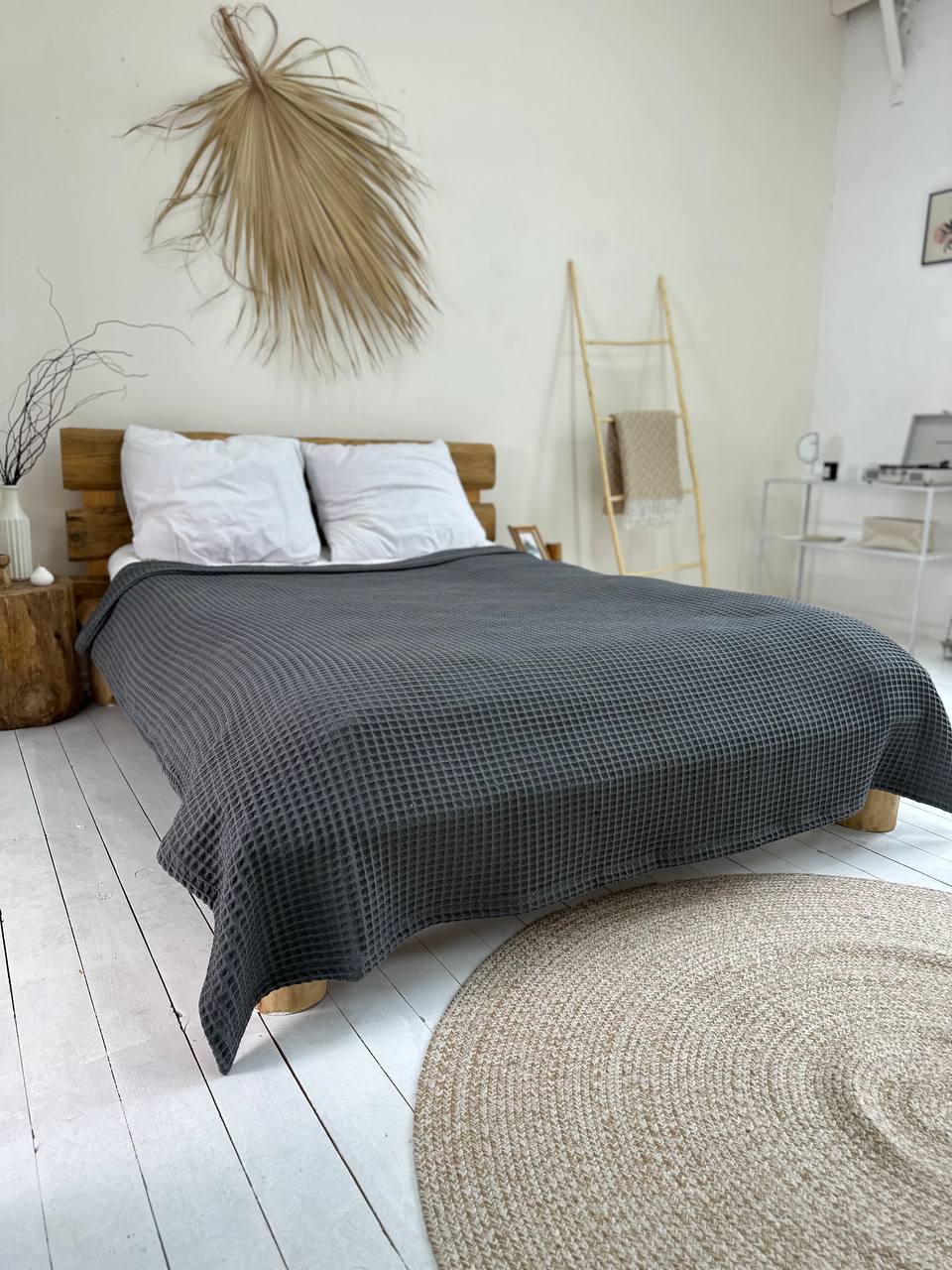 Waffle bedspread, 100% cotton, graphite color