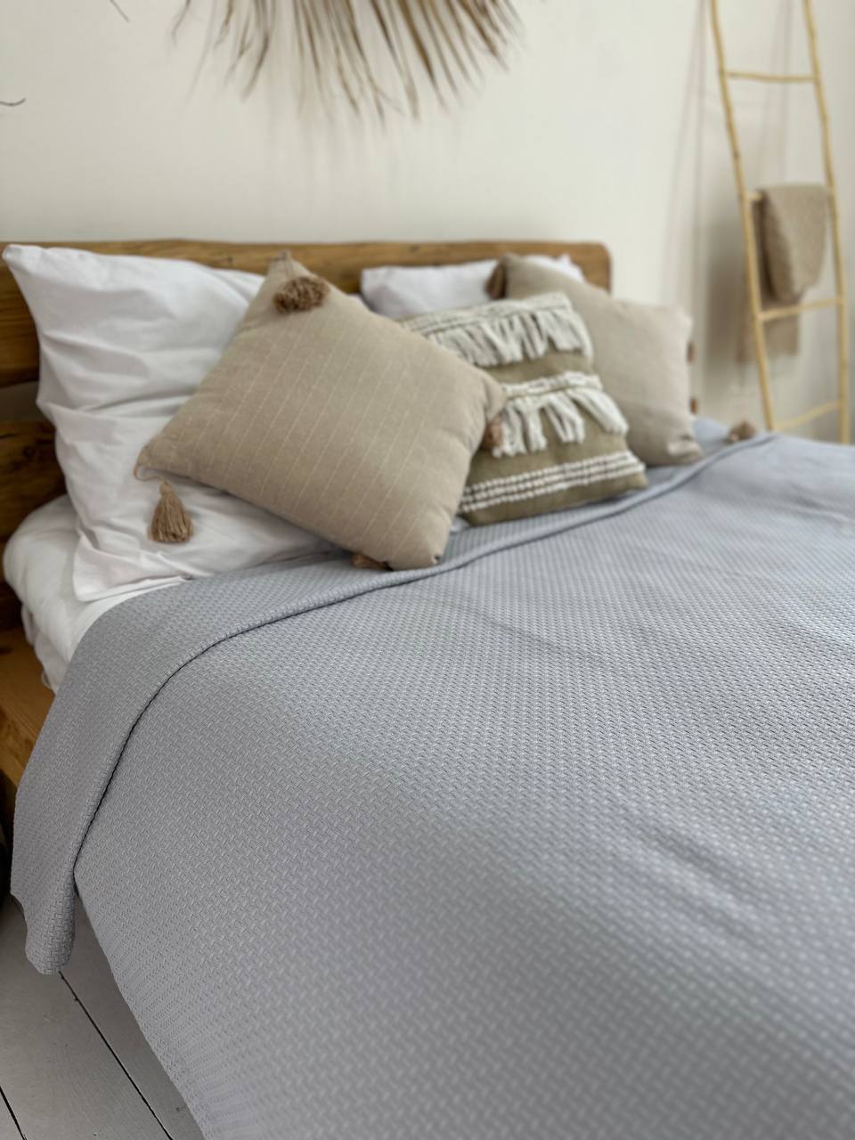 Сotton bedspread "Soft", gray color