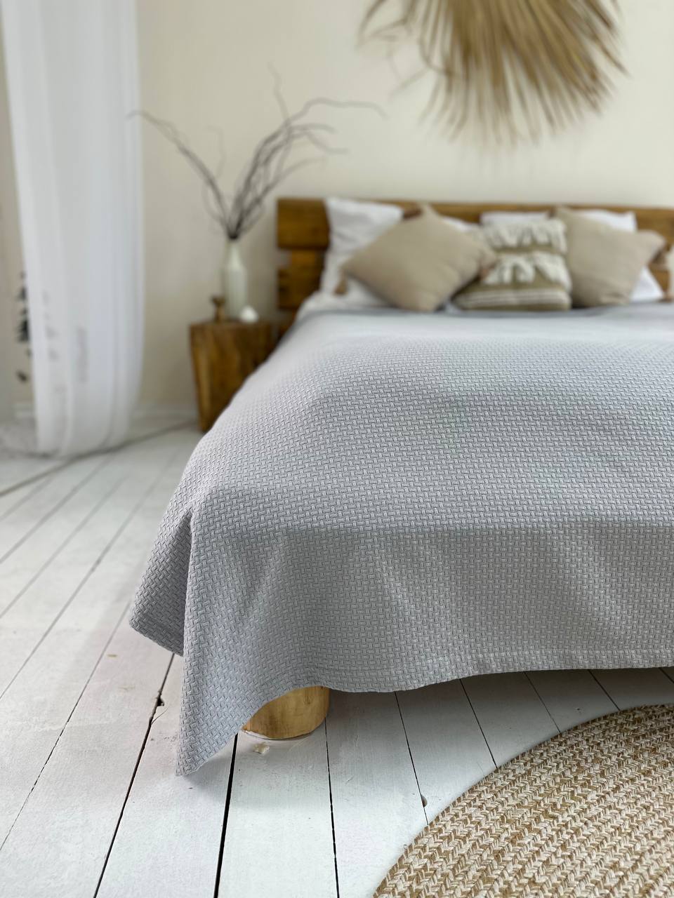 Сotton bedspread "Soft", gray color