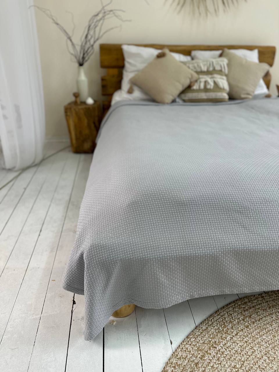 Сotton bedspread "Soft", gray color