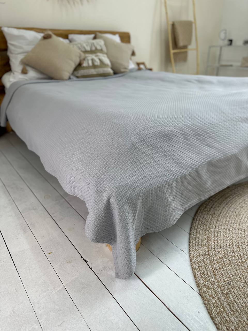 Сotton bedspread "Soft", gray color