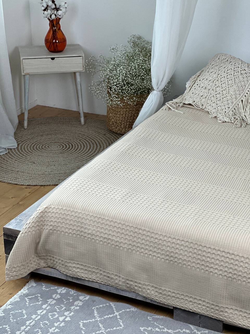 Сotton bedspread "Pike", beige color