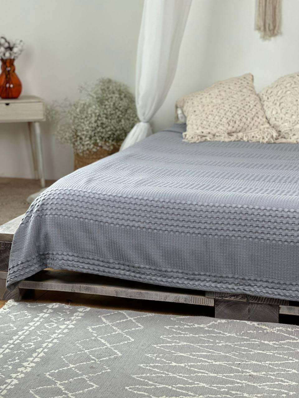 Сotton bedspread "Pike", gray color