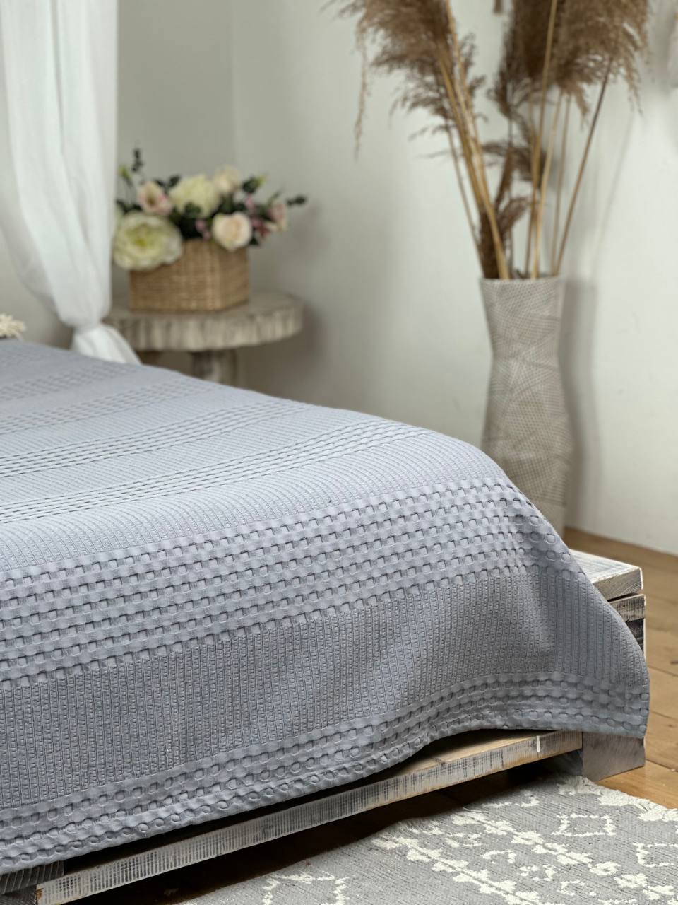 Сotton bedspread "Pike", gray color