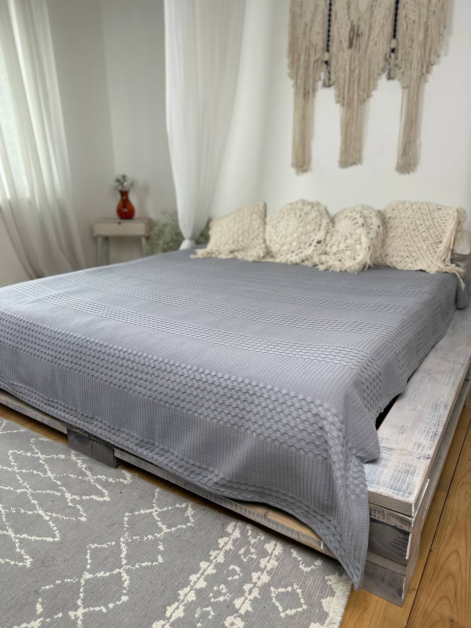 Сotton bedspread "Pike", gray color