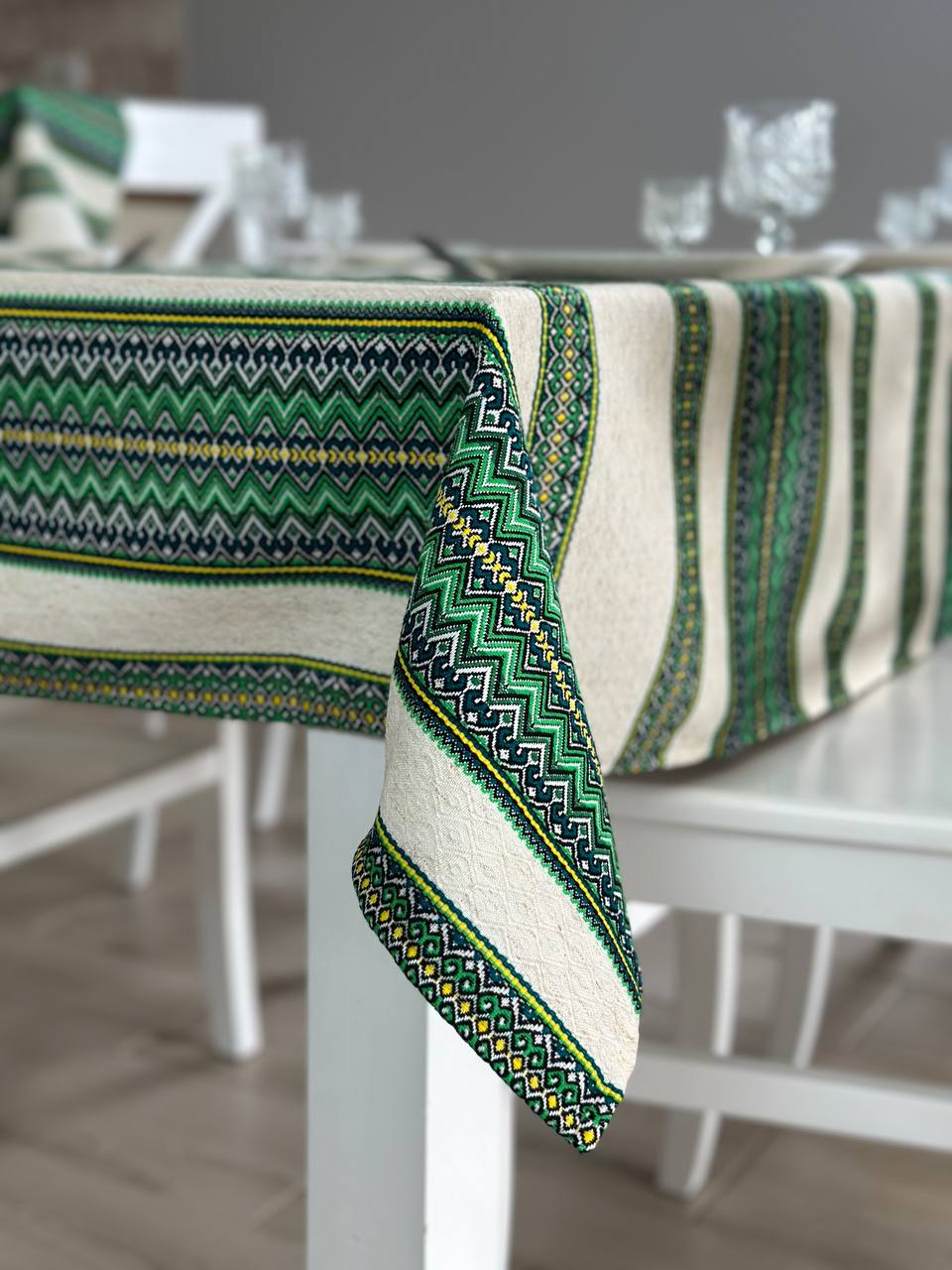 Ukrainian tablecloth embroidered linen, Ukrainian ornament, luxury quality (custom or standard size)