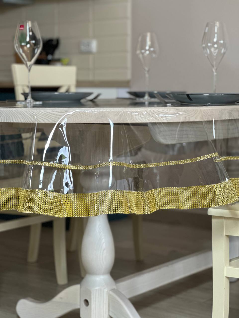 Tablecloth silicone with stones 2 ribbon, color Gold (Custom or standard size)