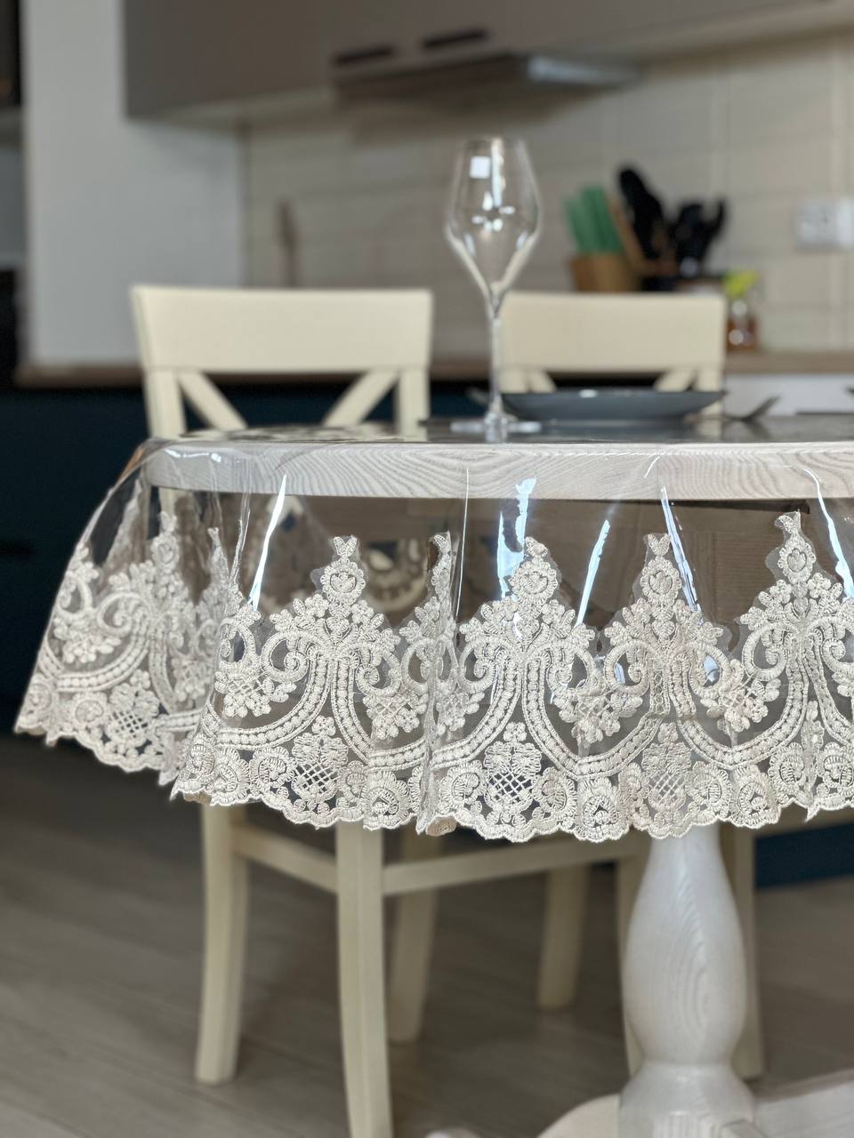 Silicone tablecloth with lace Emperor, color: Champagne (beige) (custom size or standard size)