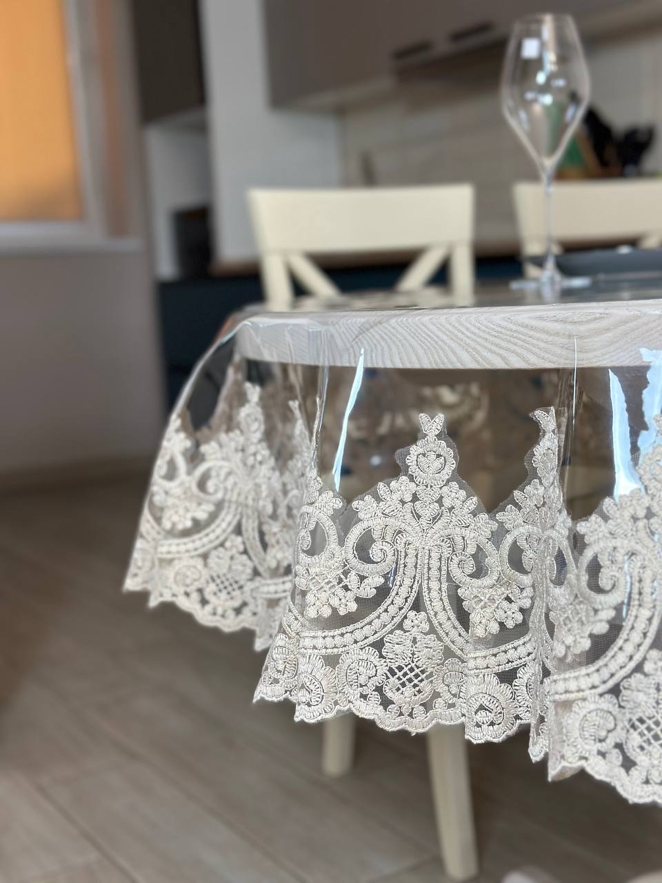 Silicone tablecloth with lace Emperor, color: Champagne (beige) (custom size or standard size)