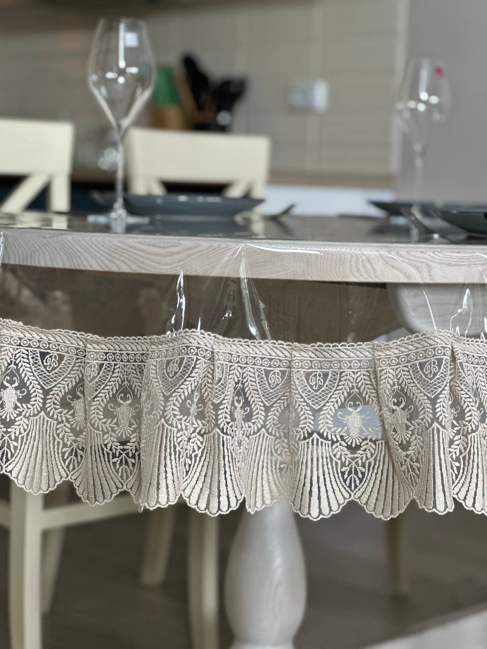 Silicone tablecloth with Versailles lace, color: Cappuccino (custom size or standard size)