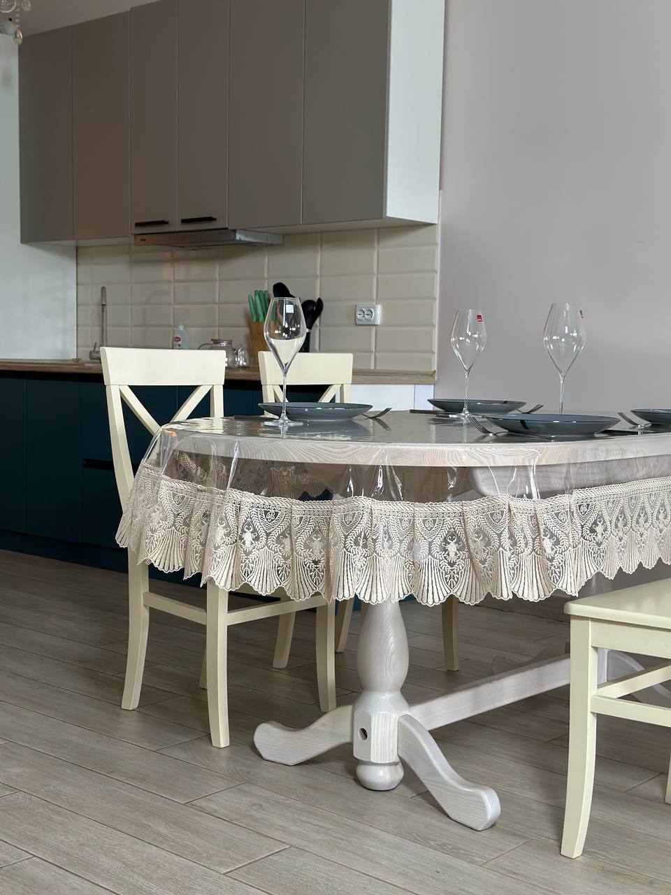 Silicone tablecloth with Versailles lace, color: Cappuccino (custom size or standard size)