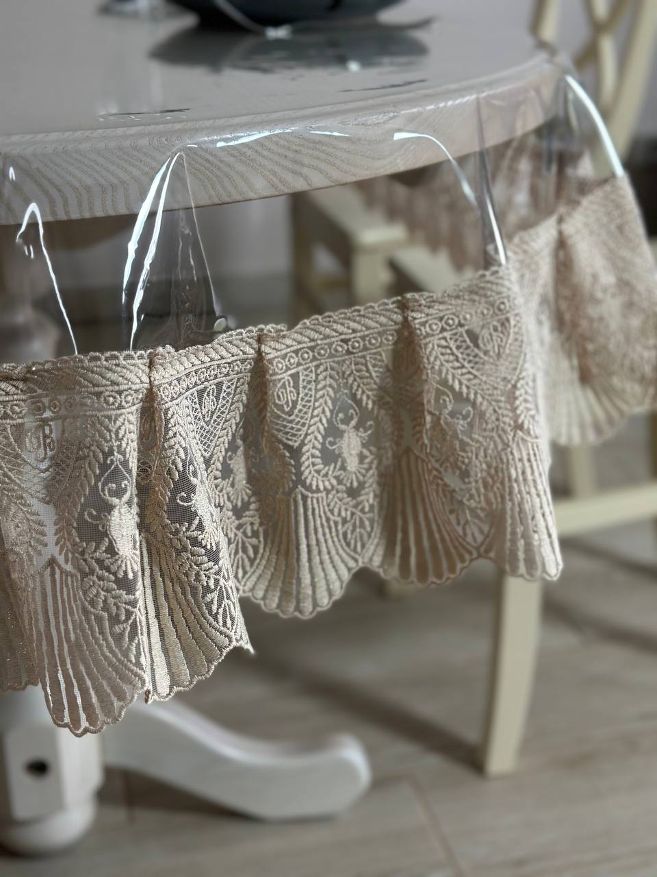 Silicone tablecloth with Versailles lace, color: Cappuccino (custom size or standard size)