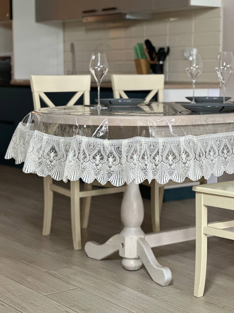 Silicone tablecloth with Versailles lace, color: Milk (custom size or standard size)