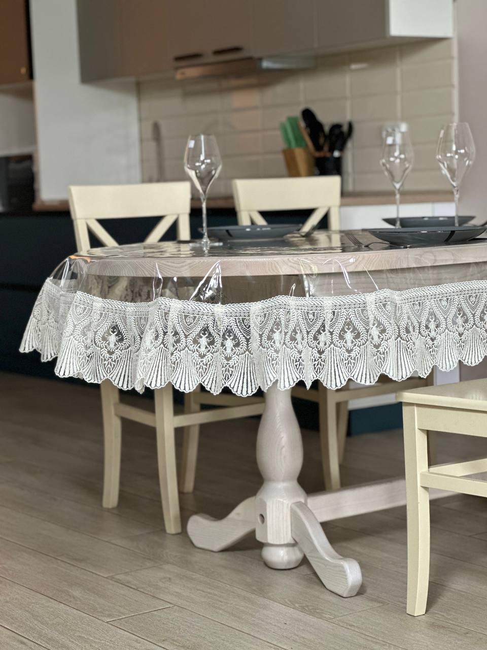 Silicone tablecloth with Versailles lace, color: Milk (custom size or standard size)