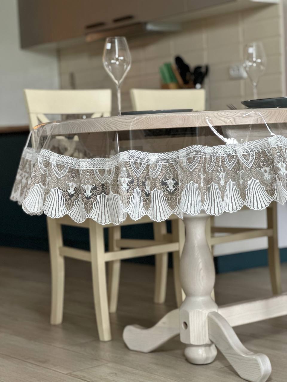 Silicone tablecloth with Versailles lace, 2 colors: milk and Cappuccino (custom size or standard size)