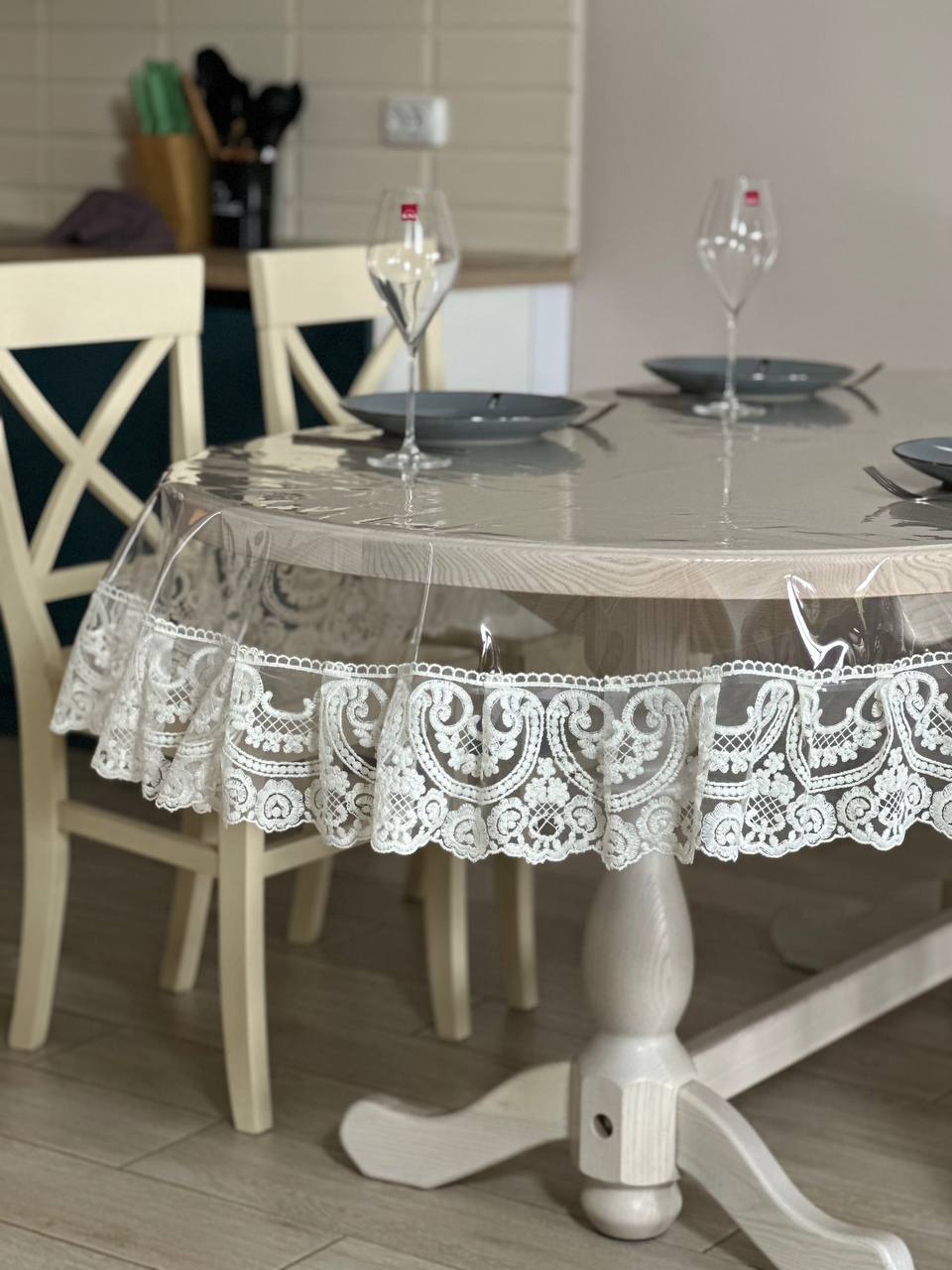 Silicone tablecloth with Vinzelles lace, color: Milk (custom size or standard size)