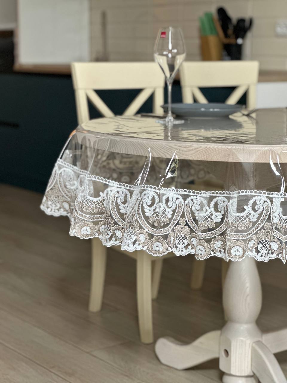 Silicone tablecloth with Vinzelles lace, 2 colors: milk and Cappuccino (custom size or standard size)