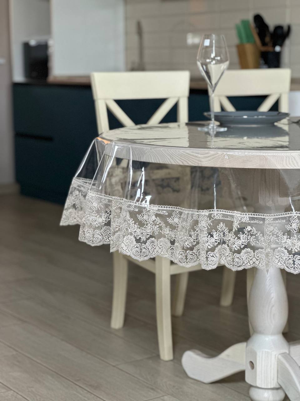 Silicone tablecloth with Blumarine lace, color: Cappuccino (custom size or standard size)