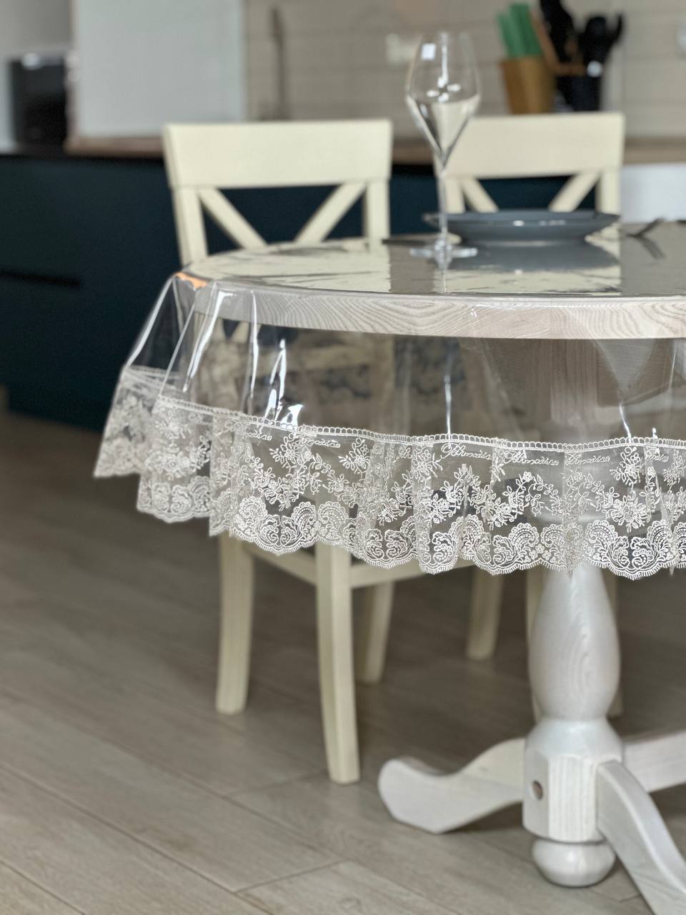 Silicone tablecloth with Blumarine lace, color: Cappuccino (custom size or standard size)