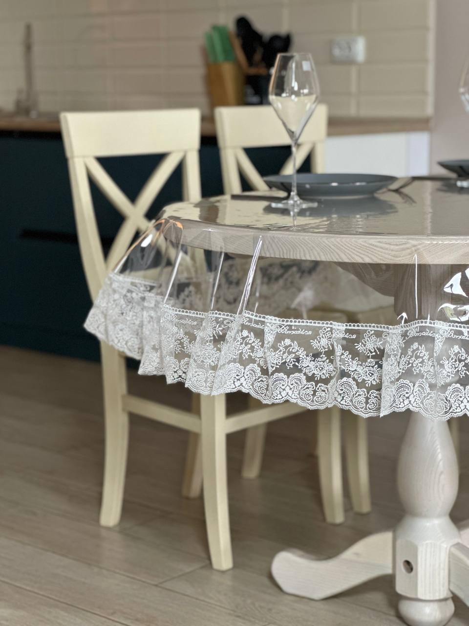 Silicone tablecloth with Blumarine lace, color: Milk (custom size or standard size)