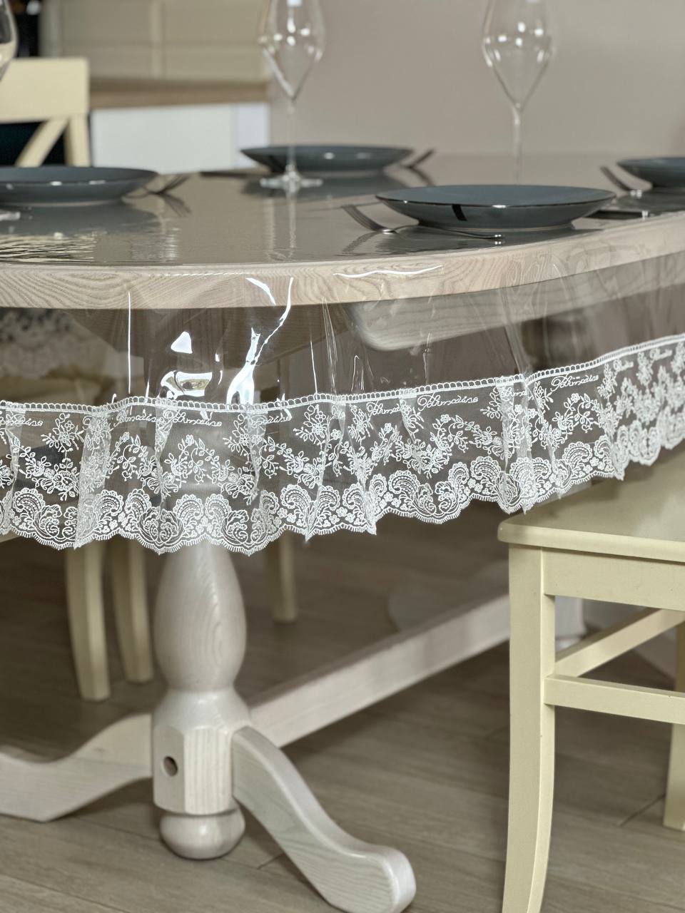 Silicone tablecloth with Blumarine lace, color: Milk (custom size or standard size)